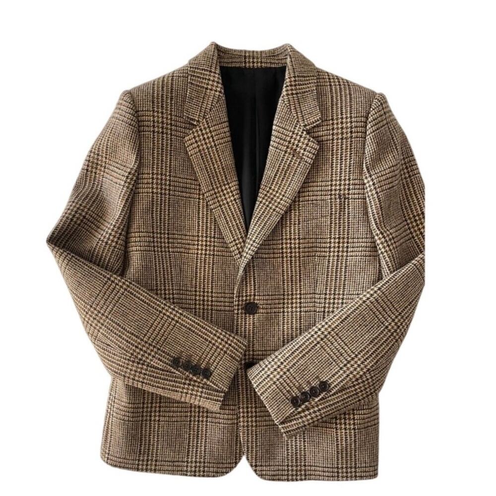 Celine Paris Allure Brown Glen Plaid Wool Tailored Jacket 38